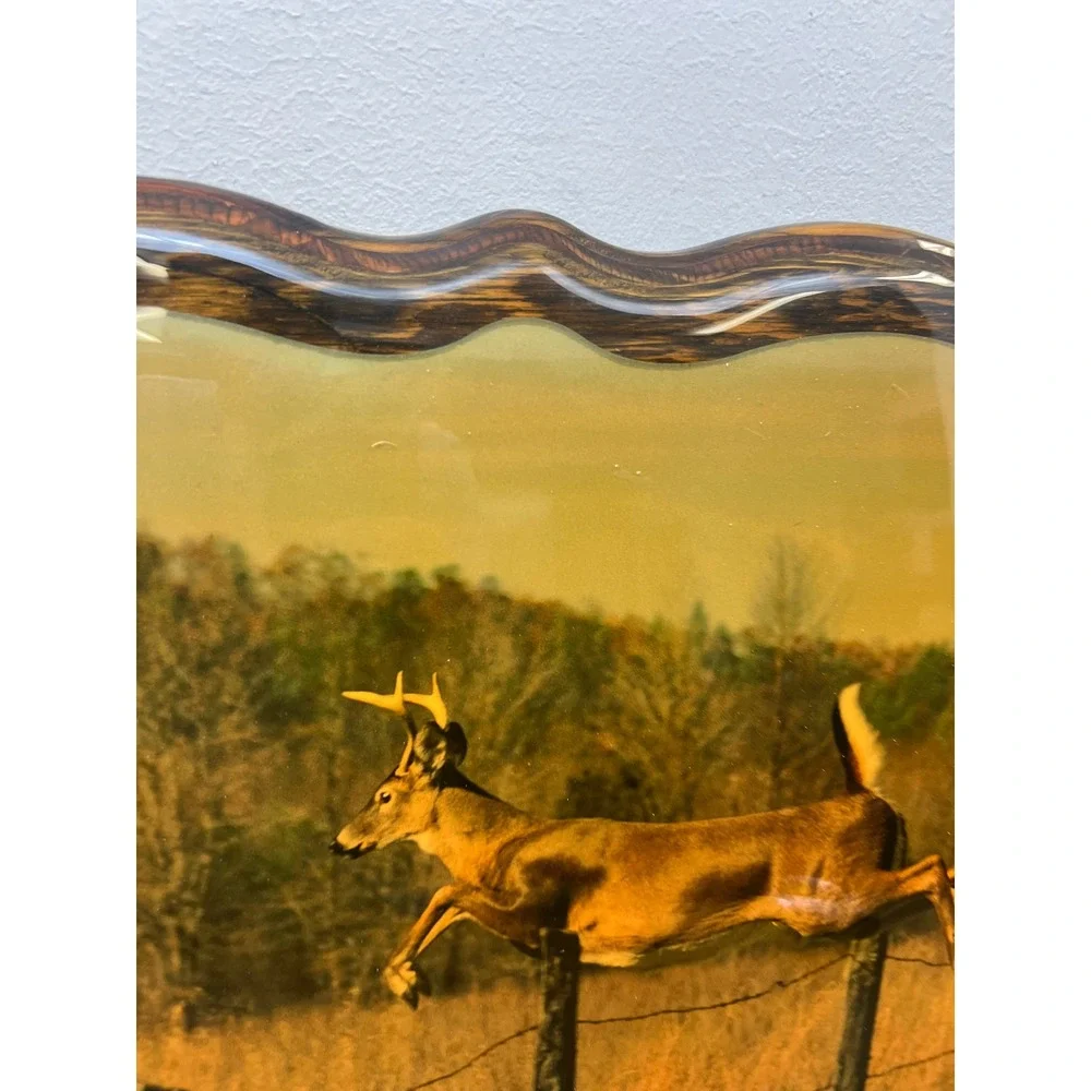 Vintage Wood Lacquer White Tail Deer Picture Cabin Wall Art Hunting Lodge Decor